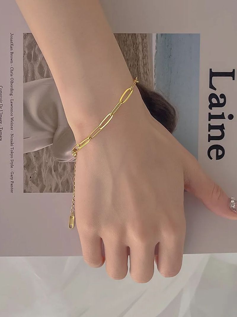 Punk Paperclip Chain K Bracelets Female Gold Plated Stainless Steel Adjustable Hand Chains For Women Jewelry Gift_voghion.com
