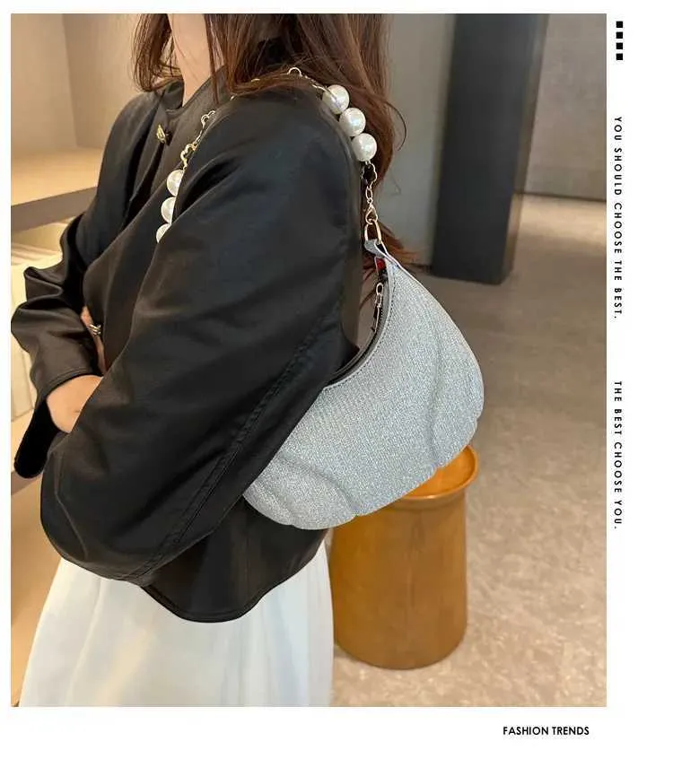 Sac à bandoulière simple en cuir PU pour femme avec chaîne en perles pailletées de couleur unie Ba241214_voghion.com