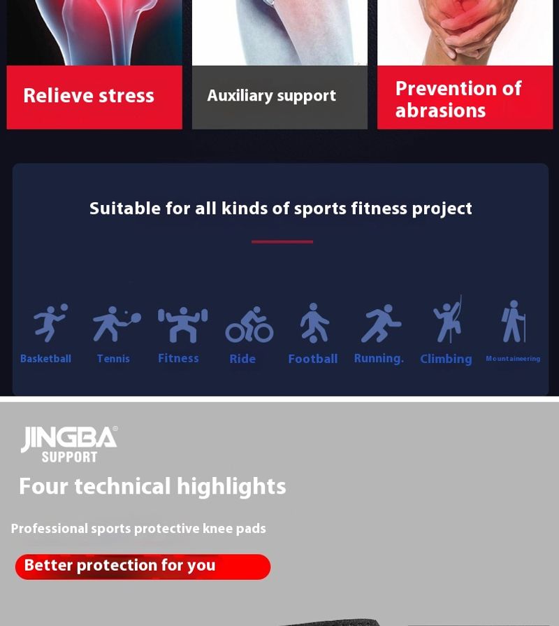 JINGBA sportsknæbeskyttere, udendørs løb, basketball, bjergbestigning, cykling, dans, yoga, trykbeskyttere_voghion.com