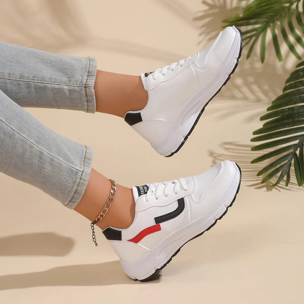 Sport per donne, scarpe casual da corsa in pelle da studentesse, autunno 2024, scarpe da viaggio bianche_voghion.com