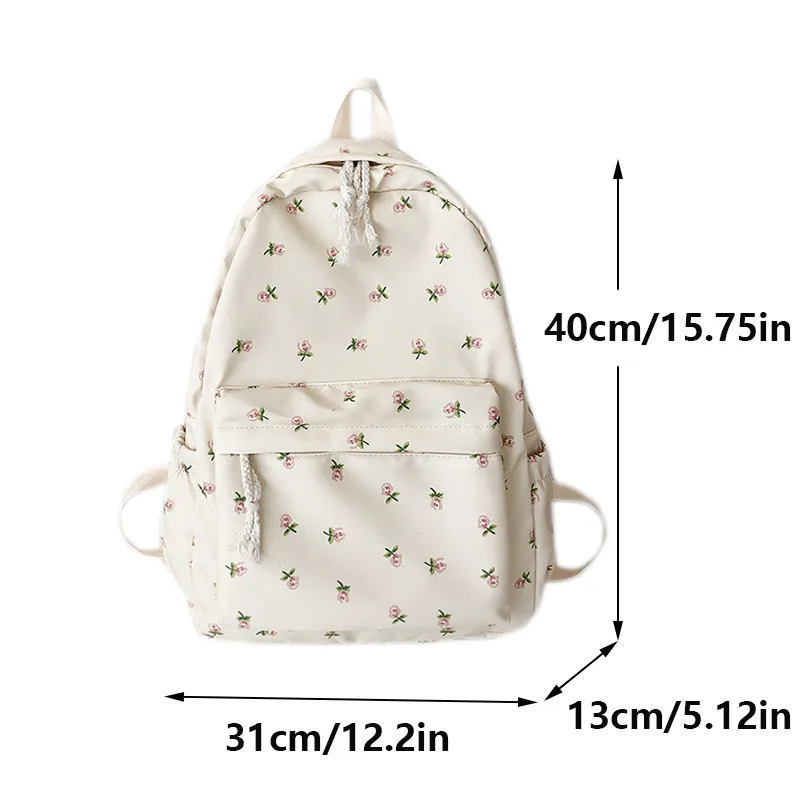 Korean Version Nylon Floral Flower Fashion Junior High School Backpack Travel Bag_voghion.com