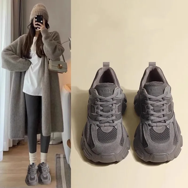 Dad's for women 2024 new spring and summer thin style breathable mesh thick sole height increasing shoes sports_voghion.com