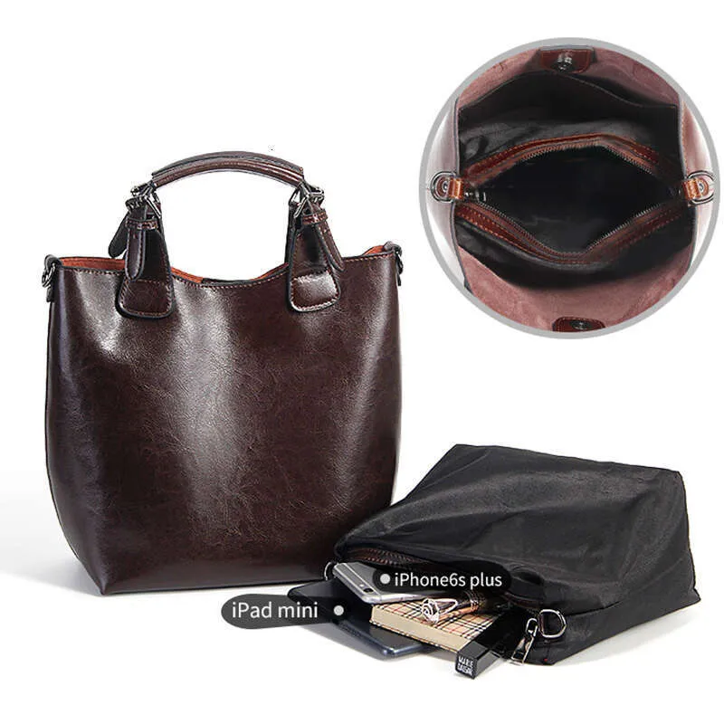 Zncy 100% Gnuin Lathr -käsilaukku Rtro Coff Women Casual Tot Buckt Bag Classic Black Lady Crossbody Mssngr_voghion.com