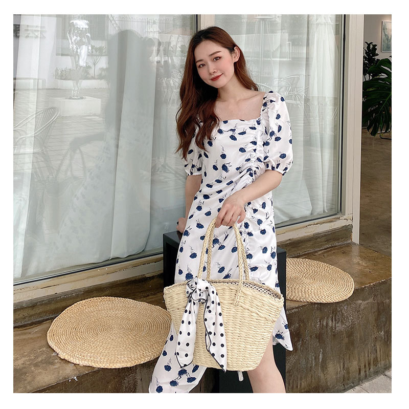 Korean style new straw woven bag women's fashion silk scarf summer straw woven bag hand-held seaside holiday handbag_voghion.com