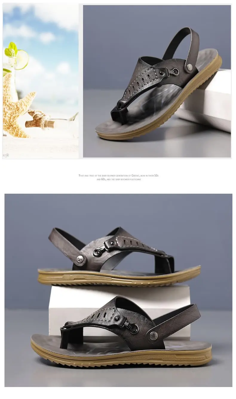 Men's Sandals Microfiber Leather Casual Summer Beach Flip Flops_voghion.com