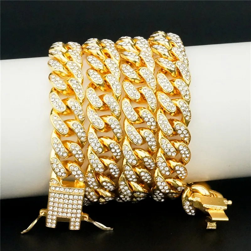 Catene 13MM Rhinestone Iced Ou Miami Cuban Link Chain Collana per uomo donna Hip Hop Argento Colore Gioielli sul collo_voghion.com