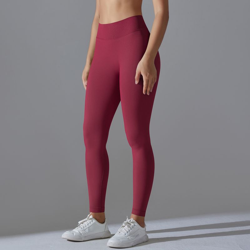 Seamless Knitted Solid Color Tight High Waist Peach Hip V-Waist Yoga Sports Running Fiess Pants_voghion.com