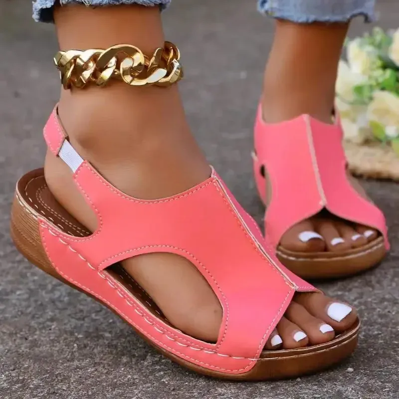 Keilabsatzsandalen für Damen 2024 Sommer Peep Toe Plateau Sandalias Frau Lässige rutschfeste Strandsandalen Übergröße_voghion.com