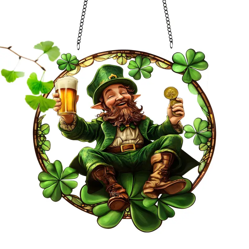 Gelukskabouter-zonnevanger - 23 cm gekleurd acrylkunstwerk. Feestelijke Ierse decoratie voor St. Patrick's Day of als decoratie voor in huis._voghion.com
