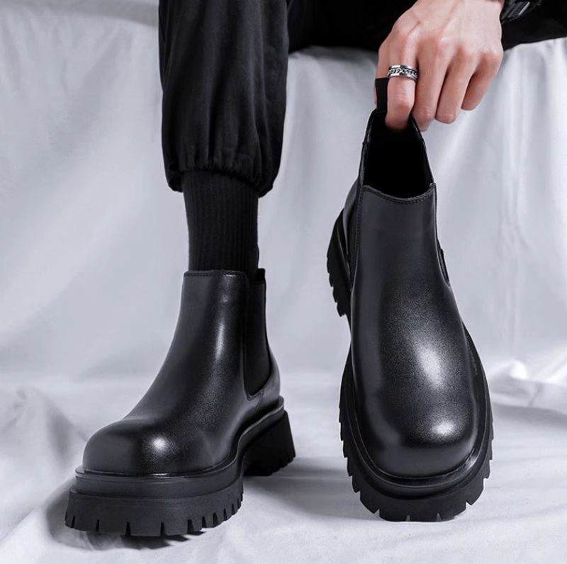 Herren 2023 neue Lederoberteil Martin dicke Sohlen Hochhaus britischer Stil Jugend runde Zehen kurze Stiefel_voghion.com