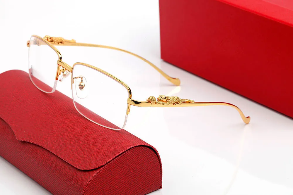 Lunettes de vue mode léopard en corne de buffle dorées personnalisées, monture complète, verres semi-transparents, sans cadre_voghion.com