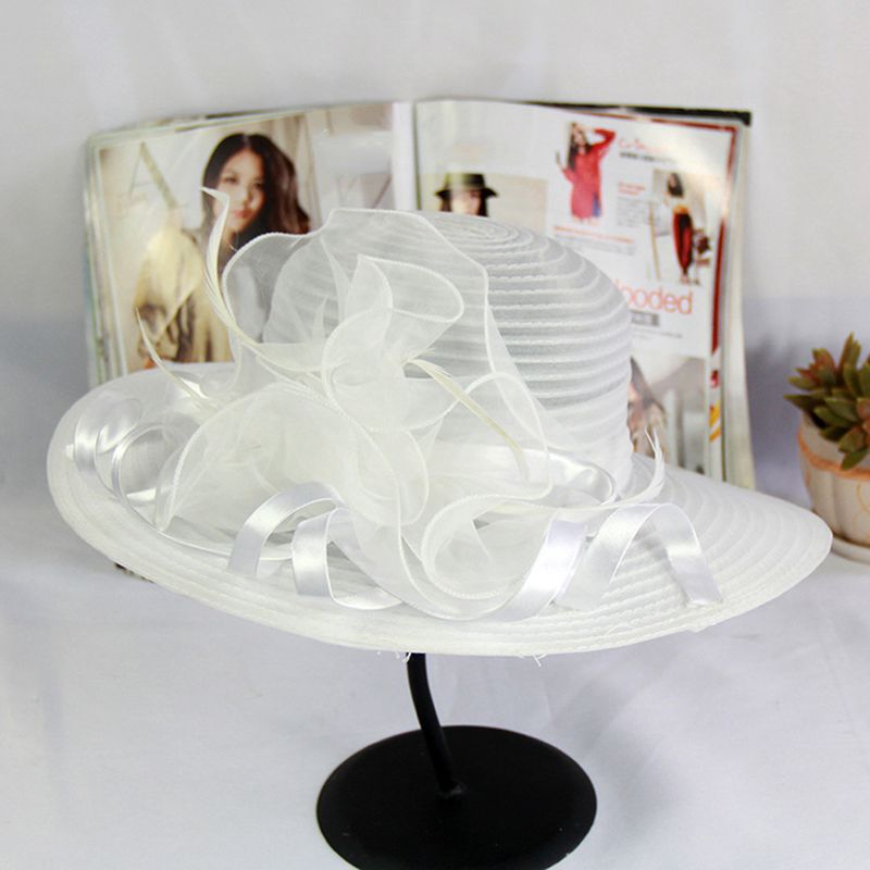 Zhuoxinder Fashion Dámská Organza Květinová Široká Brimka Šaty do kostela Kentucky Derby Sluneční Klobouk-Černá_voghion.com