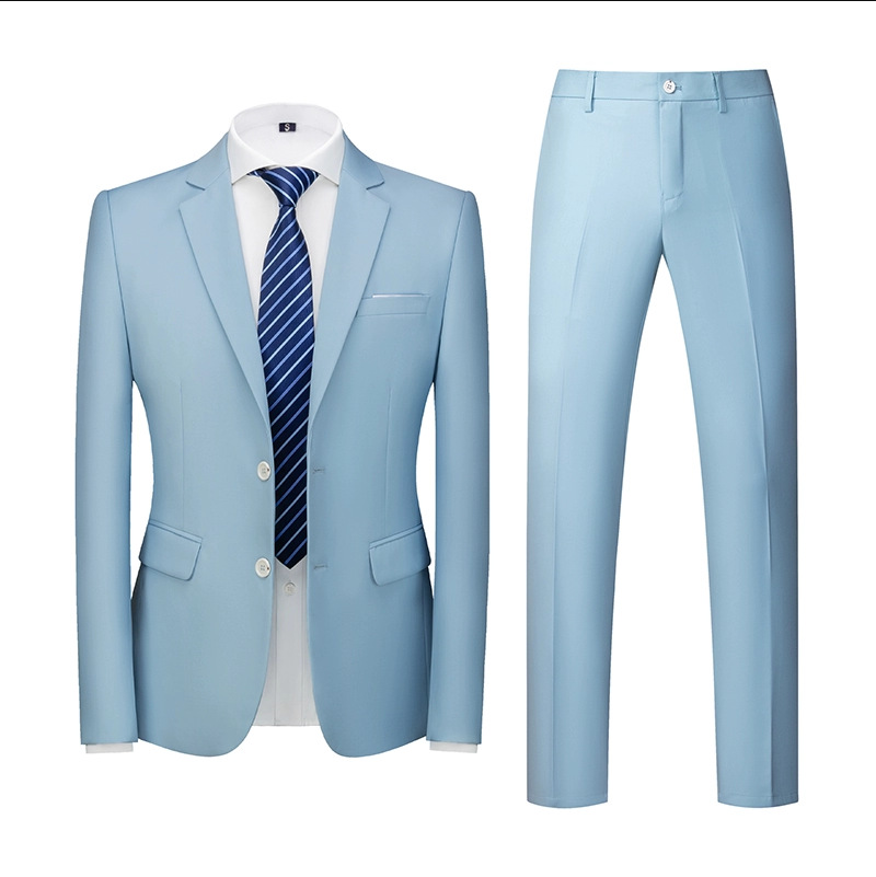 CT Men's Casual Spring Autumn Korean Slim Fit Trendy Suit One Solid Color Formal Two-Piece Set Light Mature Style