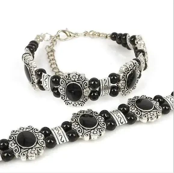 Pulseira feminina moda vintage pulseira étnica edição coreana dupla camada artesanato retrô remada turquesa acessórios_voghion.com