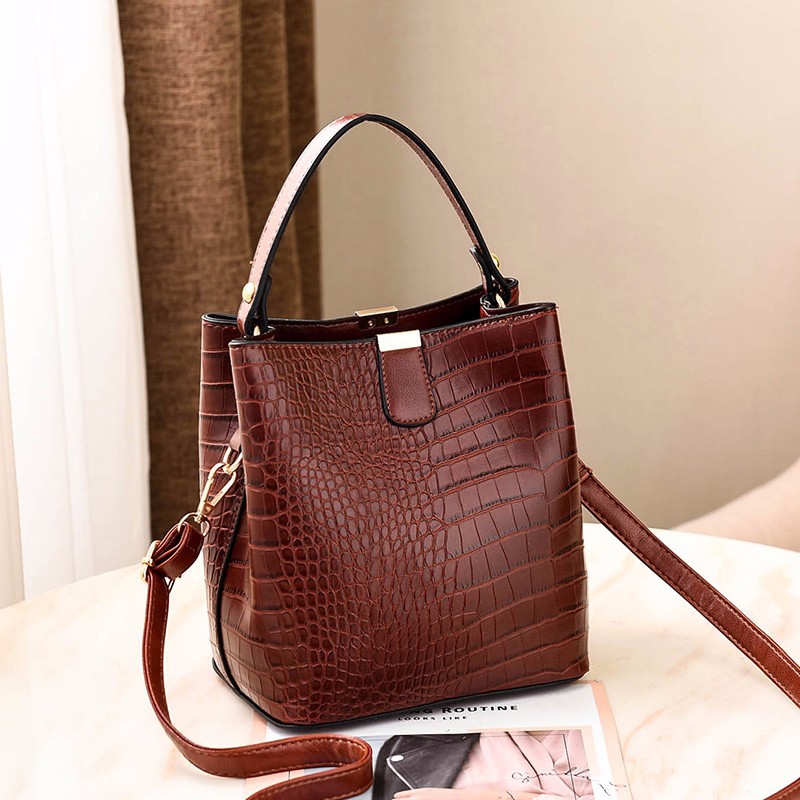 Women's New 2023 Crocodile Pattern Bucket Fashion Shoulder Crossbody Bag Handbag Korean Style Bags_voghion.com