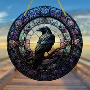 Raven In Tophat Suncatcher - 8" Whimsical Acrylic Art. Gothic Farmhouse Decor For Porch Or As A Quirky Gift._voghion.com