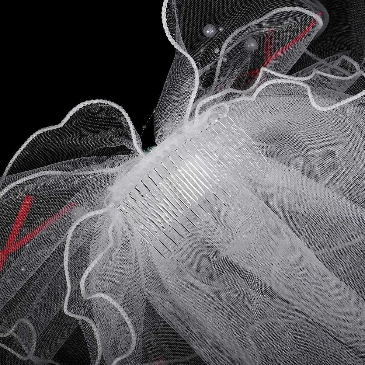 Voile de mariée court en tulle à double couche, couleur unie, avec clip et ruban, pour femme_voghion.com