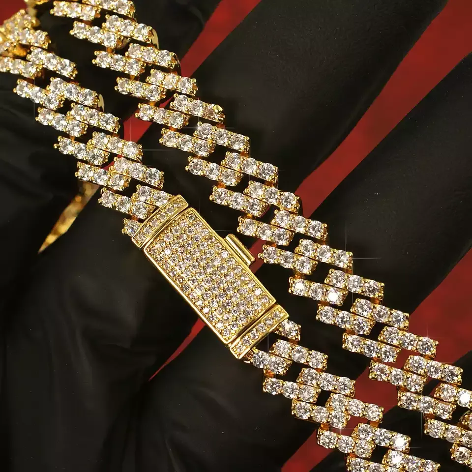 QianJian neue mode 9 zoll hip hop schmuck cuban link kette sterling splitter armbänder moissanite diamant_voghion.com