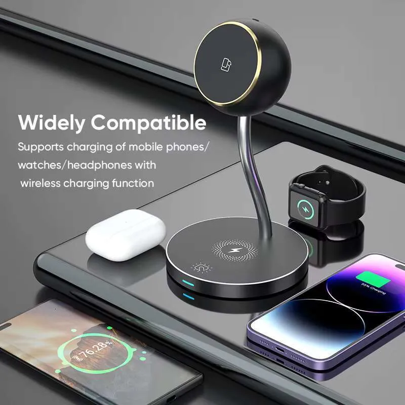 Bedhead Desktop Touch LED Light Mobile Phone Charging Stand 3-in-1 Wireless Charger_voghion.com