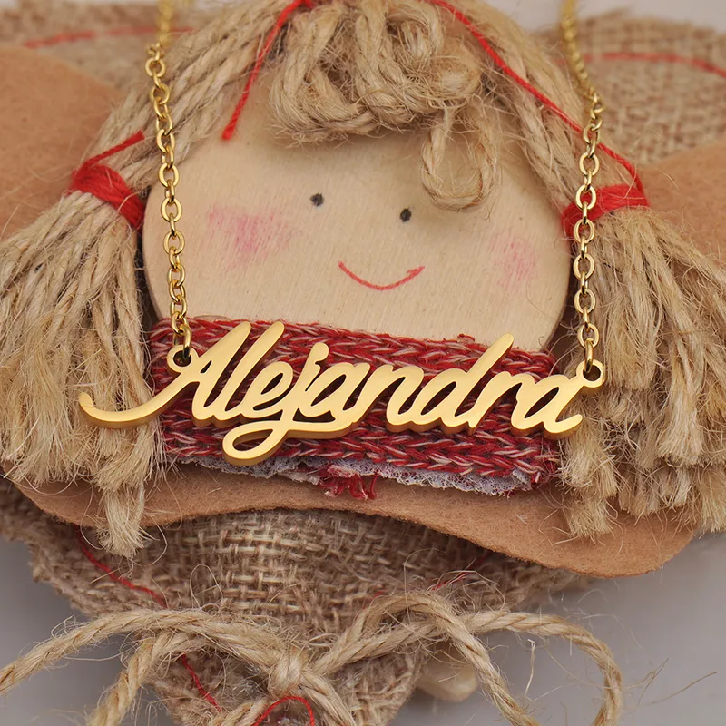 Personalized Name Necklace Initial Letter Cursive Gold Necklace_voghion.com