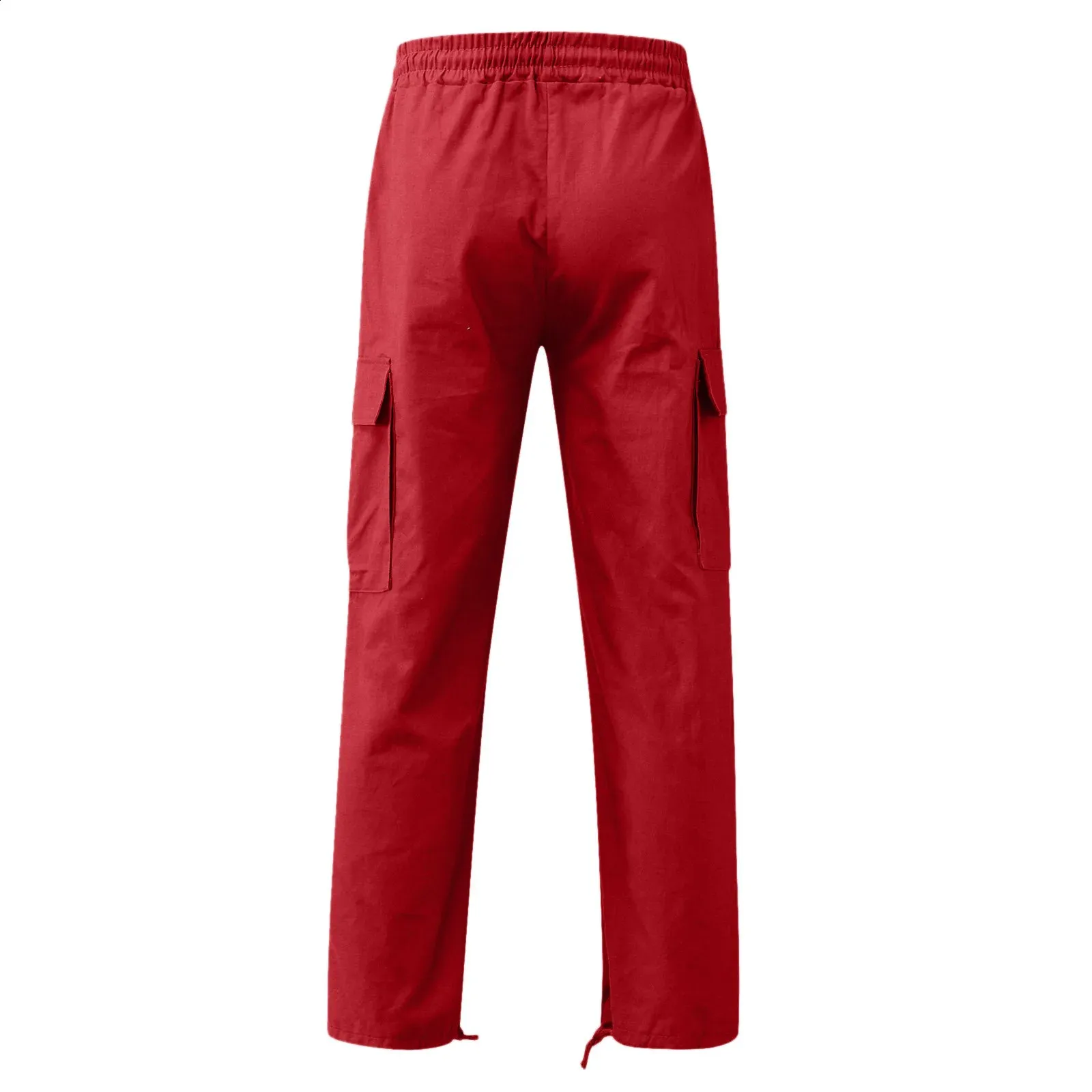 Calças para homens comprimento total cor sólida solta vários bolsos bolsos com cordão calças cargo masculinas 3XL 240813_voghion.com