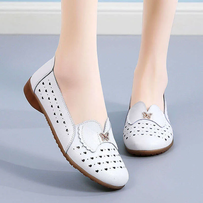 Fréijoer a Summer nei Lieder kleng wäiss Fraen flaach Moud all Casual huel mëll Sohle grouss Gréisst Dammeschuhe 456_voghion.com
