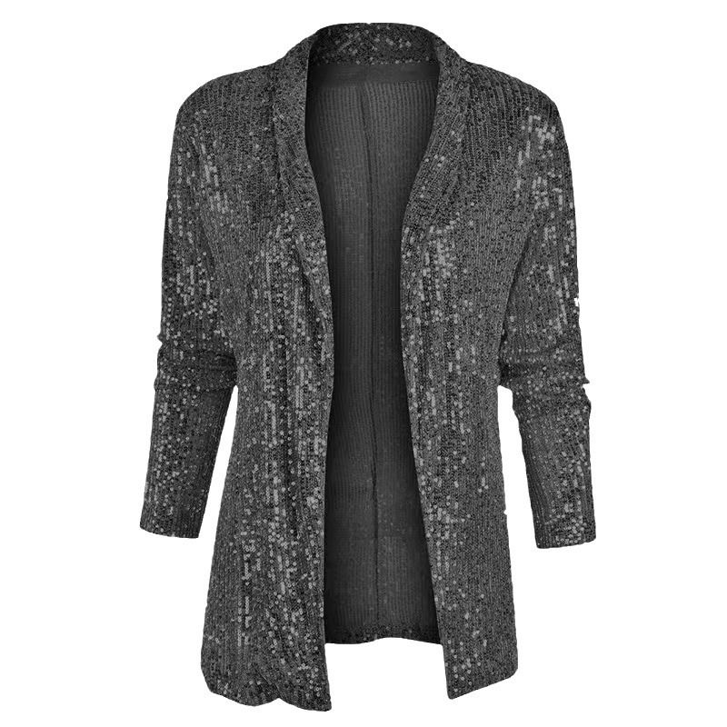 Damenbekleidung neuer heißer Stil, elegante einfarbige Slim Fit-Freizeit-Pailletten-Kleinanzugjacke für Damen_voghion.com