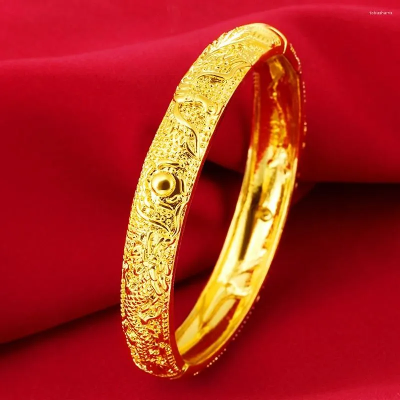 Bangle Phoenix Dragon Pattern Womens Solid Yellow Gold Filled Bracelet Classic Style Wedding Party Accessories_voghion.com