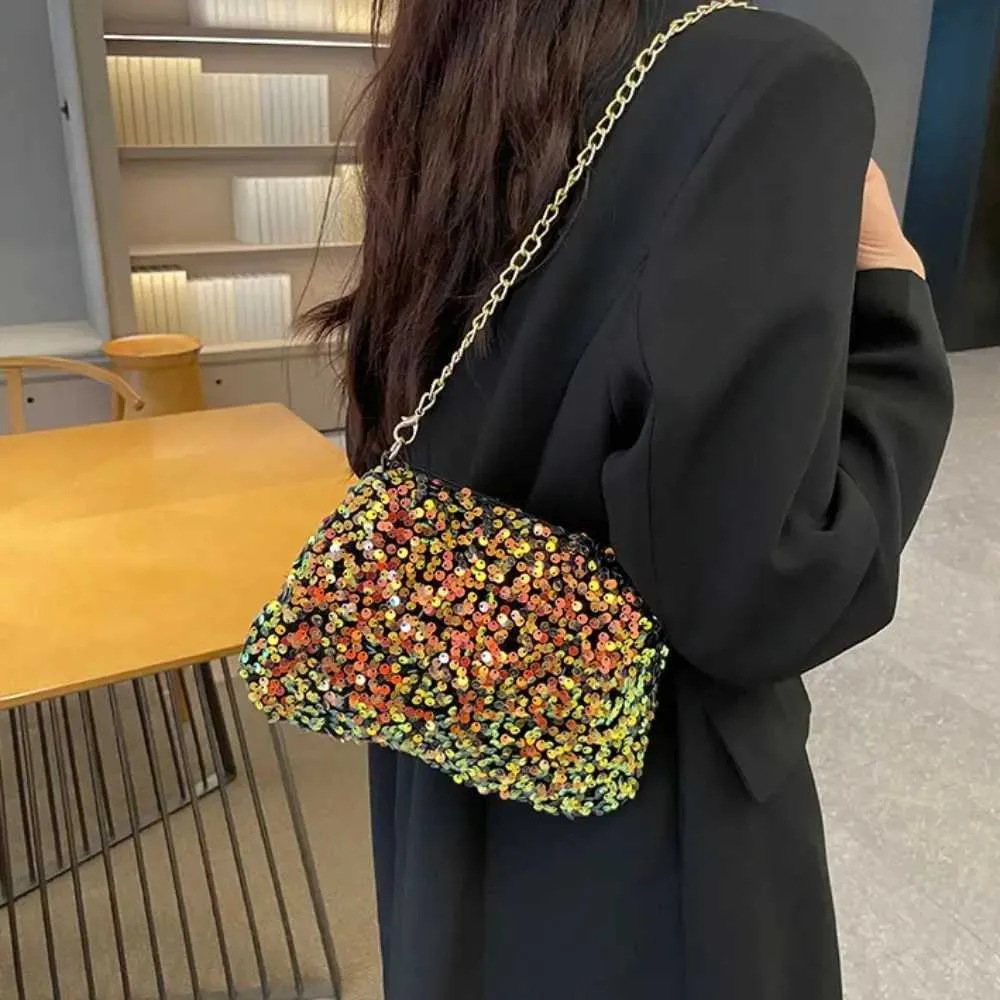 Chain cross body solid color Korean sequin shoulder bag mobile wallet Y241019_voghion.com
