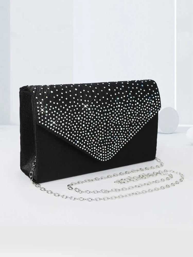 Elegant Rhie Evening Bag Womens Ruched Clutch Purse Flap Handbag For Wedding Party Prom BanquetC241218_voghion.com