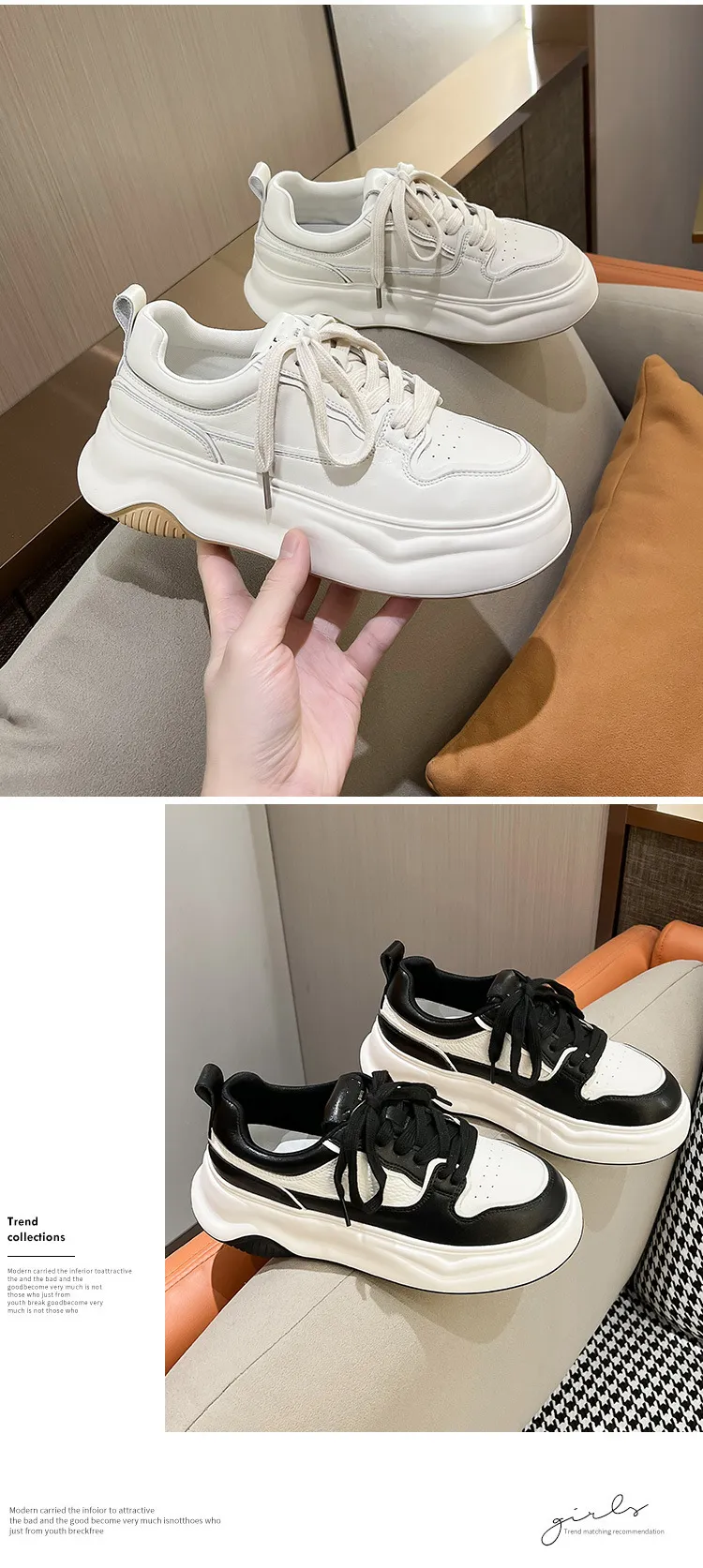 Damen Echtes Leder Dicke Sohlen mit erhöhter Löslichkeit Kleine Weiße Lässige Vielseitige Atmungsaktive Sport-Boardschuhe_voghion.com