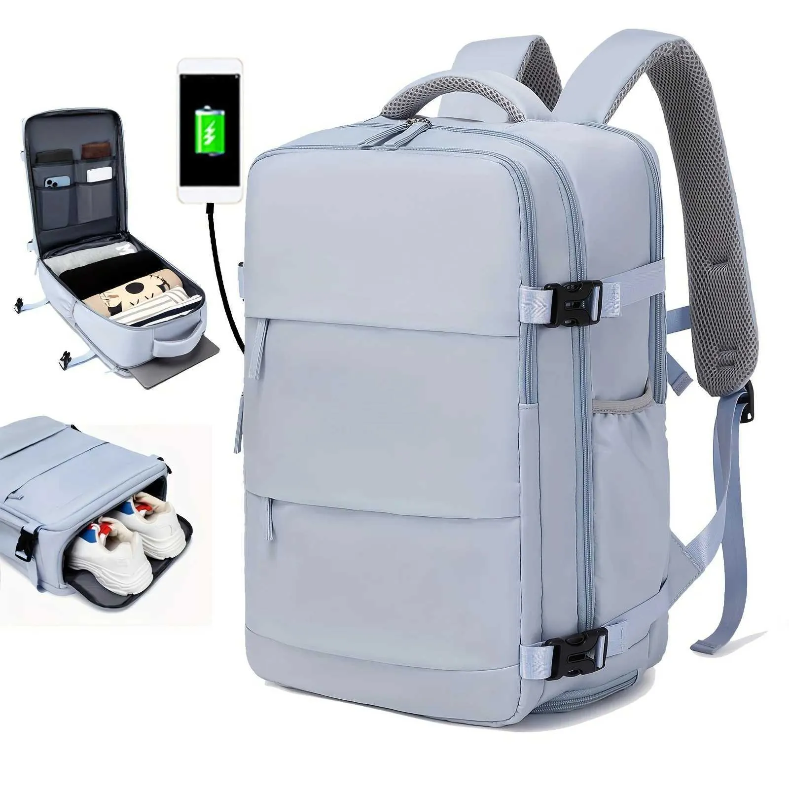 Sac à dos de grande capacité avec compartiment à chaussures en Dacron, sac à dos léger pour ordinateur portable avec port de chargement, mode voyage_voghion.com