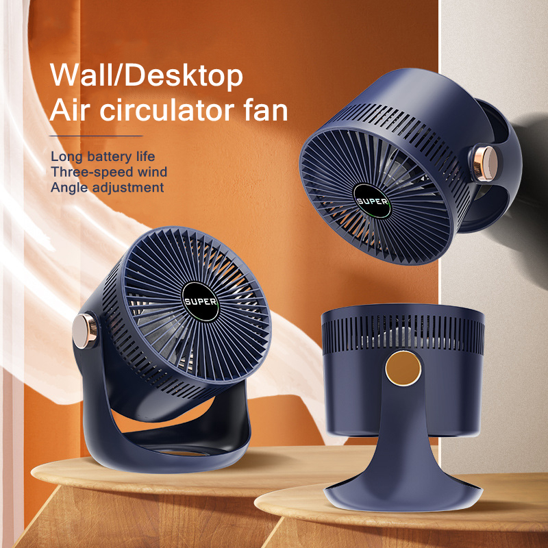 Stolní ventilátor pro domácnost s USB dobíjecí baterií, cirkulací vzduchu, nástěnný ventilátor, 2400mAh_voghion.com