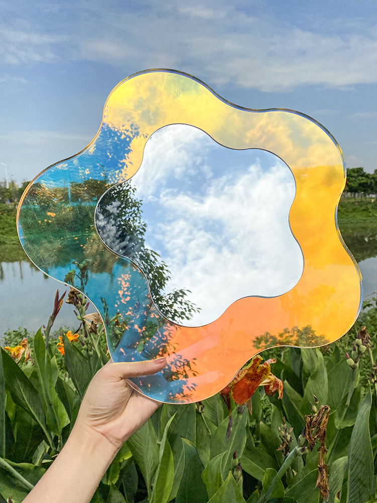 Acrylic Large Flower Colorful Mirror Living Room Home Decorative Wall Mirror Bedroom Table Standing Make-up Mirror_voghion.com
