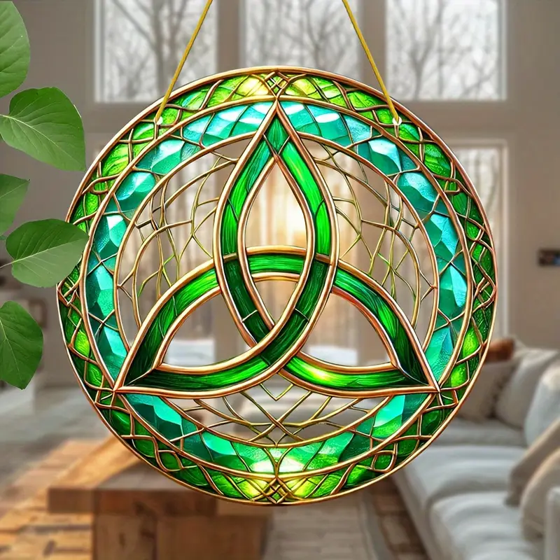 Acchiappasole con nodo celtico - Opera in acrilico color smeraldo da 8". Decorazione ispirata alla tradizione irlandese, ideale per le finestre dell'ufficio o come ricordo significativo per la festa del papà._voghion.com