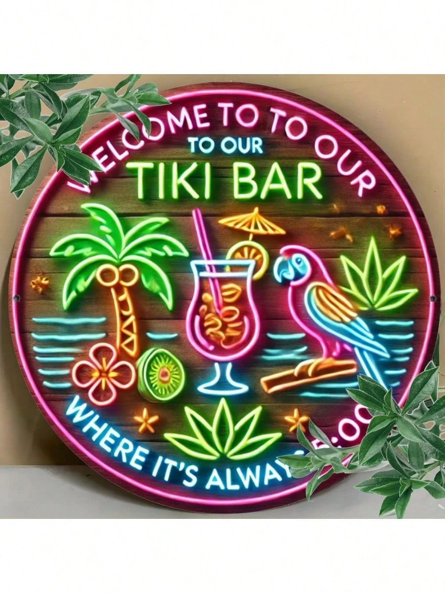 Cartello circolare in alluminio Tiki Bar 8x8 pollici, resistente ai raggi UV e ai graffi, facile da appendere, decorazione per interni ed esterni, decorazioni per la casa, giardino, matrimonio_voghion.com