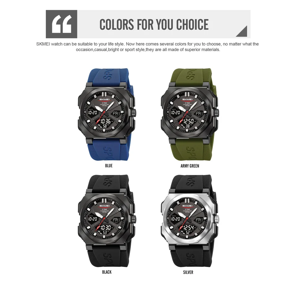 Men's Sport Quartz Watch, Square Design With Silicone Strap_voghion.com