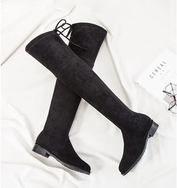 Overknee Stiefel Für Damen Aus Wildleder Mit Elastischer Sohle_voghion.com