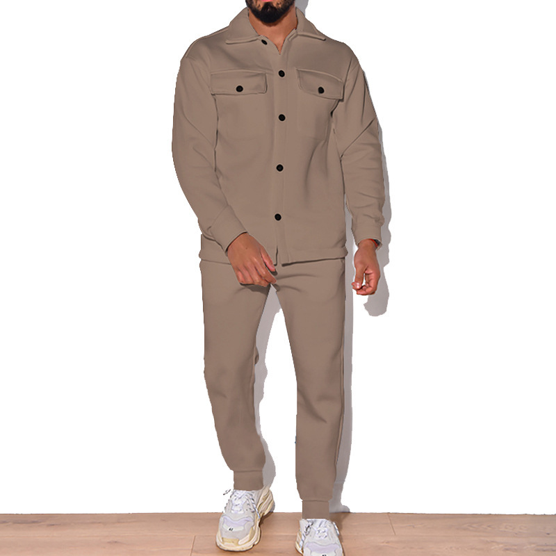 2024 Große Mode Trendy Herren Herbst Knopf Wildleder Casual Jacke Hose 2 Stück Set_voghion.com
