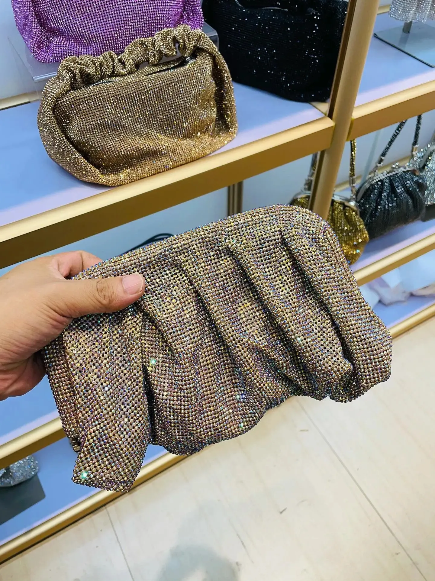 Shell Clip Rhies Handbag For Women Purse Shiny Handmade Dia Shoulder Crossbody Evening Bag 240902_voghion.com