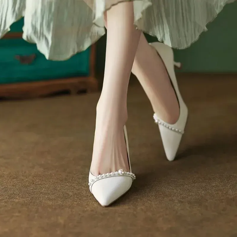 Damen Pumps Weiß Hochzeit High Spitzschuh String Bead Bootsschuhe Dünne Absätze Basic Pump Perlen Schwarz 2024 03c2_voghion.com