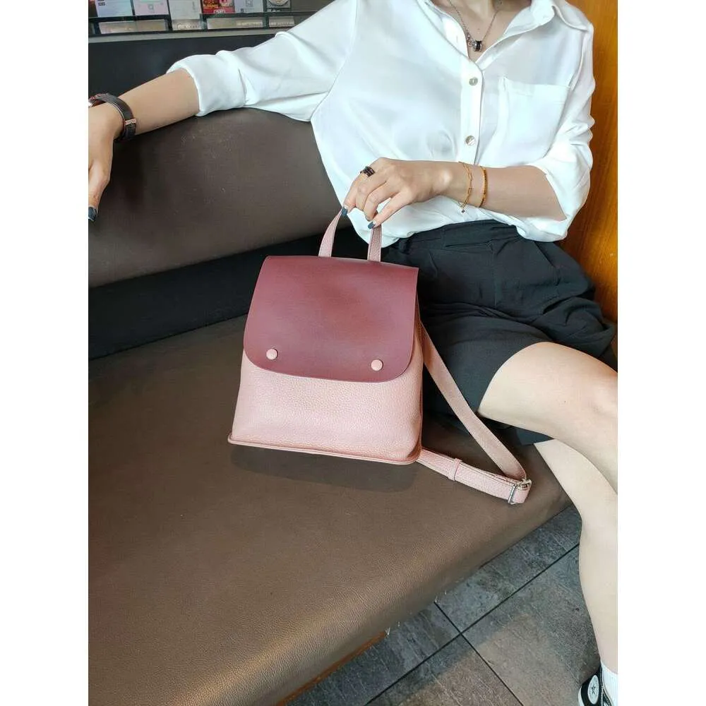Sac à dos en cuir de vache pour femme, sac à bandoulière de style coréen avec bouton de couleur, sac de loisirs pour collège de haute qualité_voghion.com