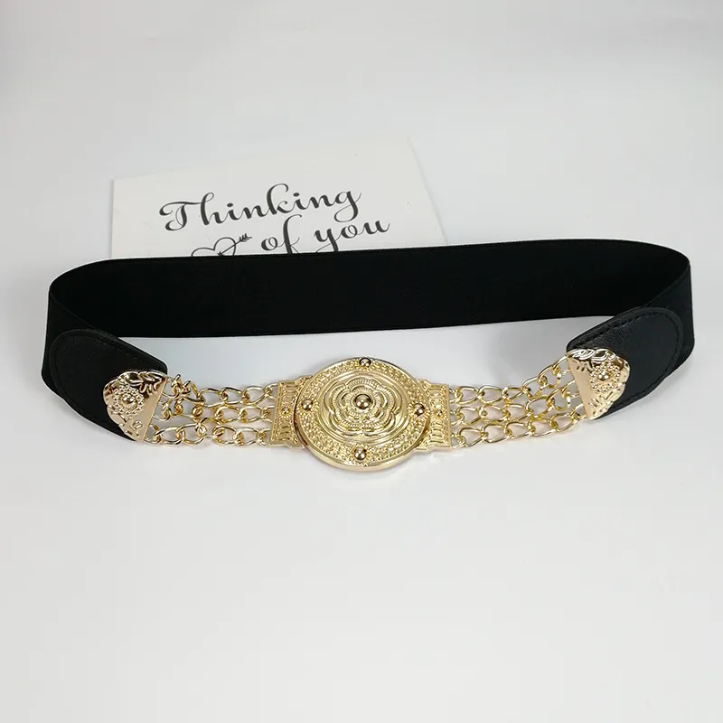 Gürtel Elastischer Bund Blume Metallkette Dehnbarer Trendgürtel Frauen Kleid Accessoires Designer_voghion.com