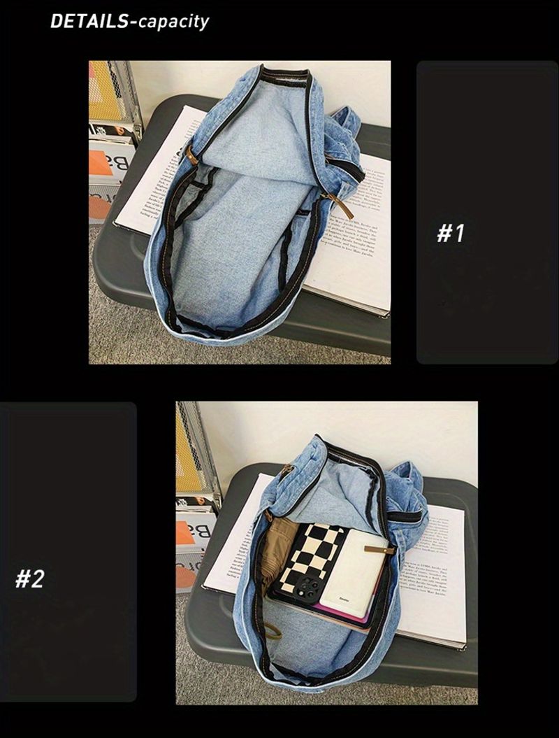 Vintage denimväska, Preppy College skoldagsresor pendlarryggsäck och laptopväska, unisexväska för vardagsbruk_voghion.com