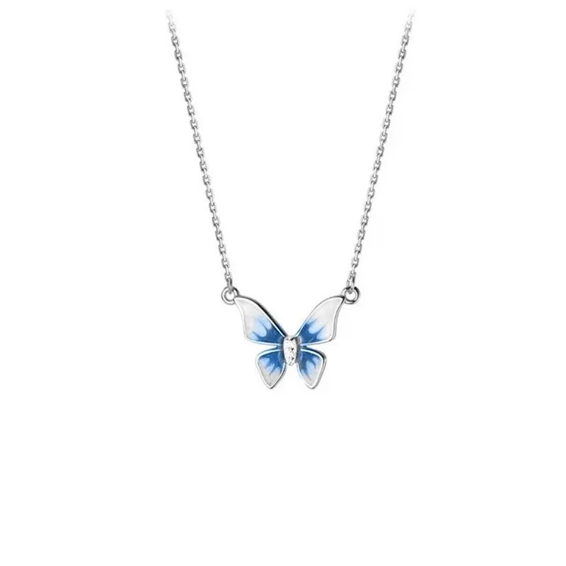 Chains Smart Gradient Blue Butterfly High-end Design Necklace Niche Light Ins Style Simple Fashion Clavicle Chain For_voghion.com