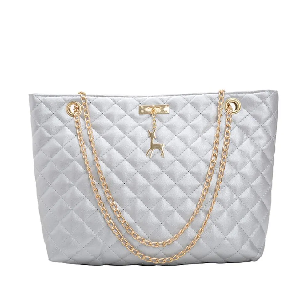 Classic Dia Lattice Handbag Fashion Women Large Capacity Top-handle Bags Pure Color Thin Chain Shoulder Crossbody Bag_voghion.com
