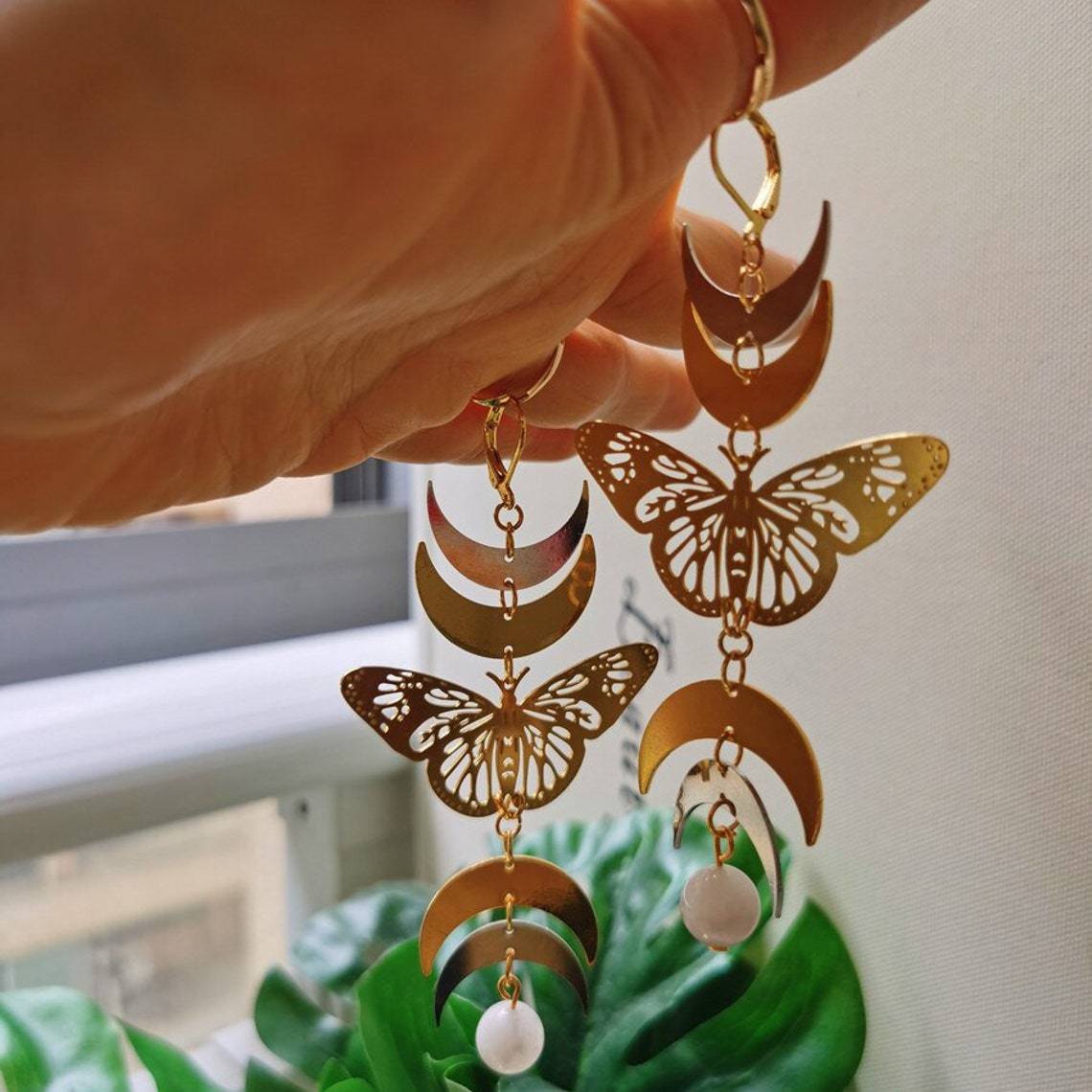 Orecchini Metà Oro e Argento Luna e Farfalla Orecchini_voghion.com