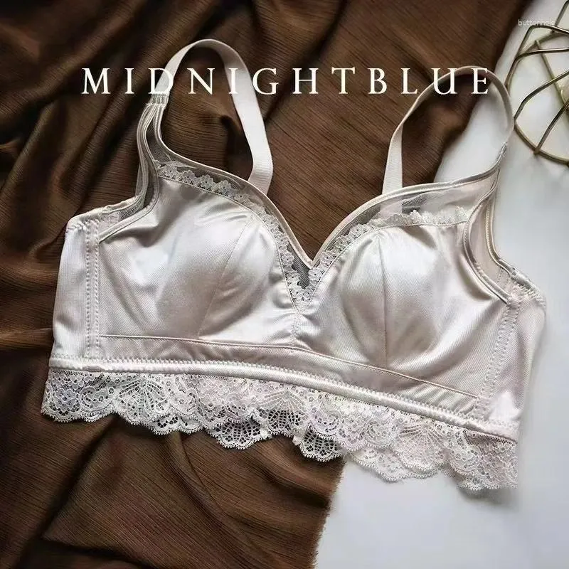 Bras French Light Luxury Satin Underwear Thin Big Chest Small No Steel Ring Upper Support Sub-breast Bra Cover_voghion.com