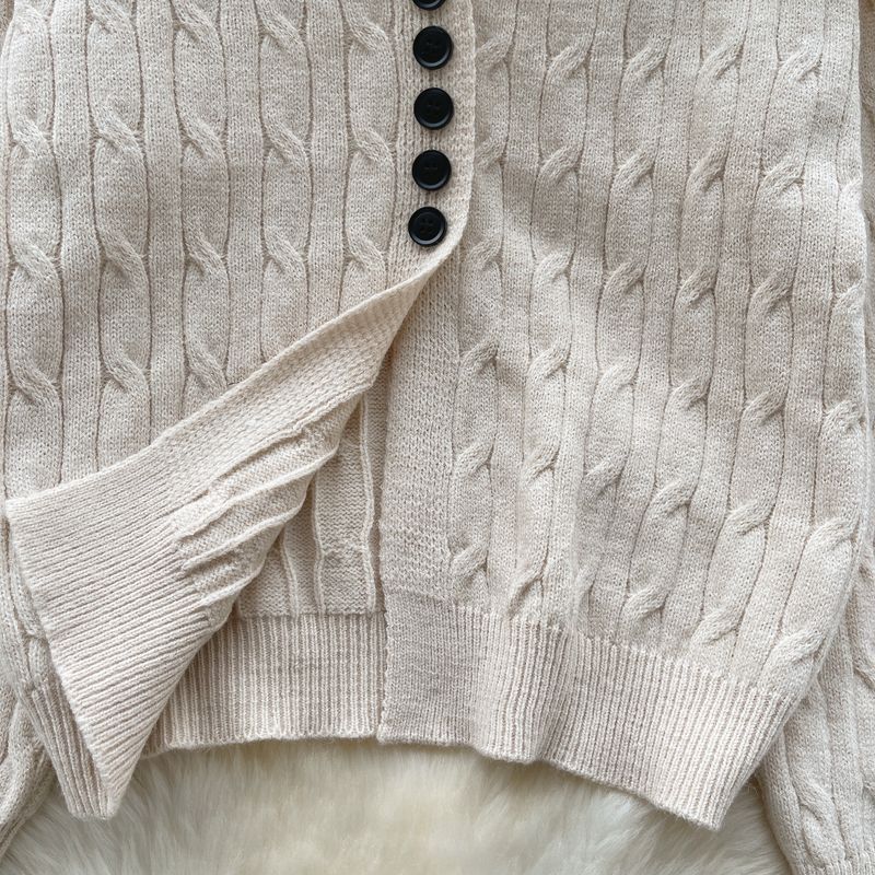 Ubrania damskie Retro leniwy styl dzianinowy kardigan kobiety jesień zima dekolt w serek miękki i luźny design niszowy temperament_voghion.com