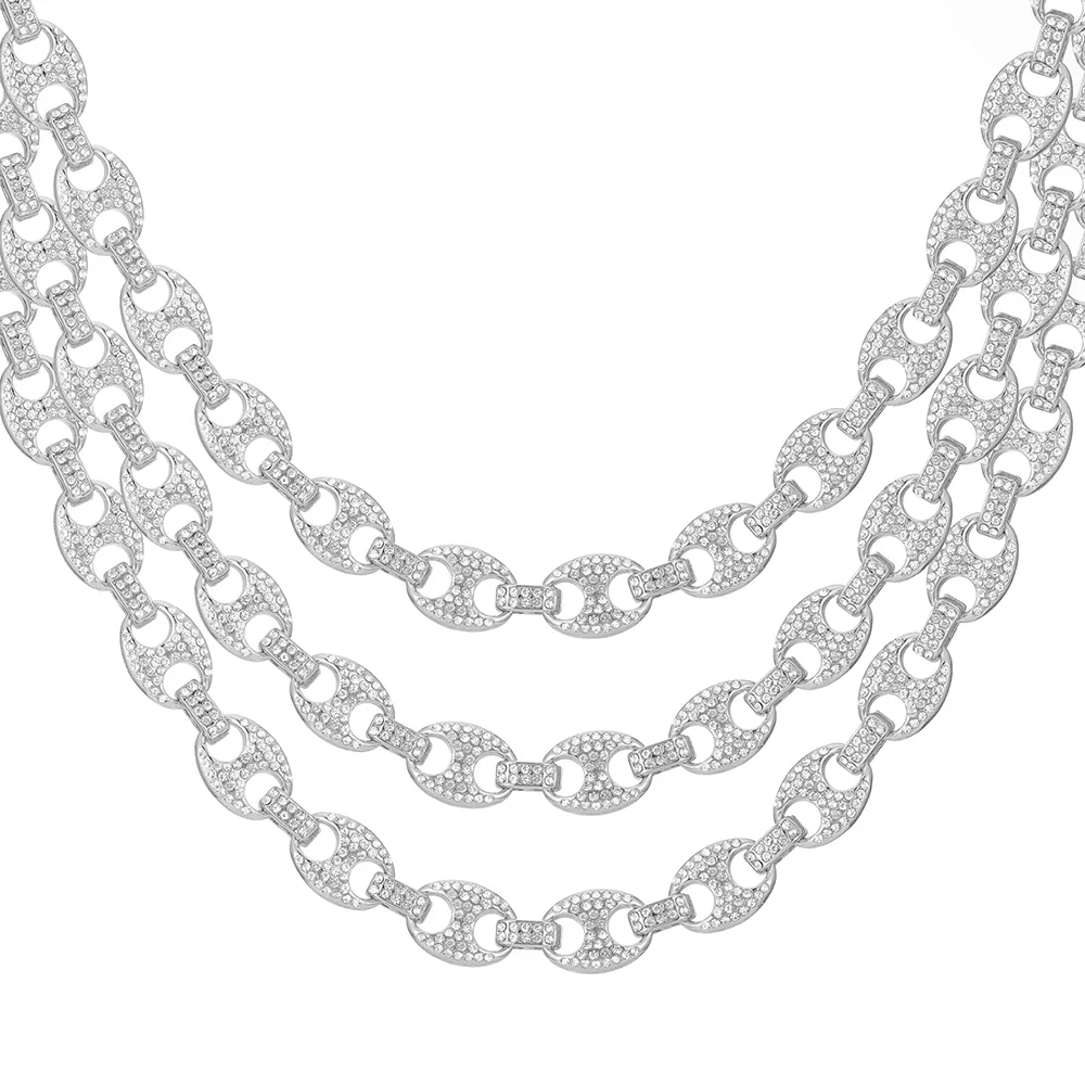 Gargantilla de cadena de eslabones y pulsera con diamantes de imitación y circonita cúbica helada en forma de grano de café brillante para hombre, joyería de estilo hip hop_voghion.com